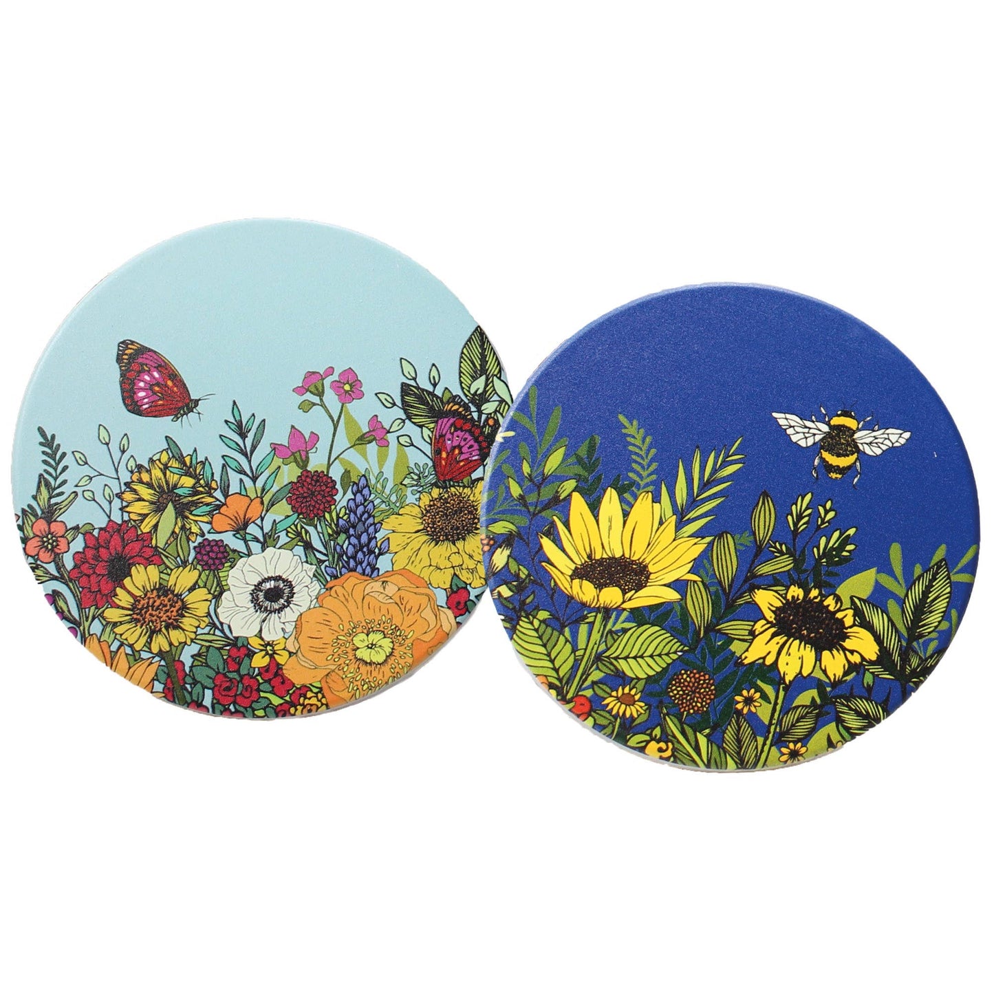 Ceramic Coasters Sunflower Bee Butterfly Flowers Floral Tableware & Coasters Half Moon Bay Quirky Turkey Gifts