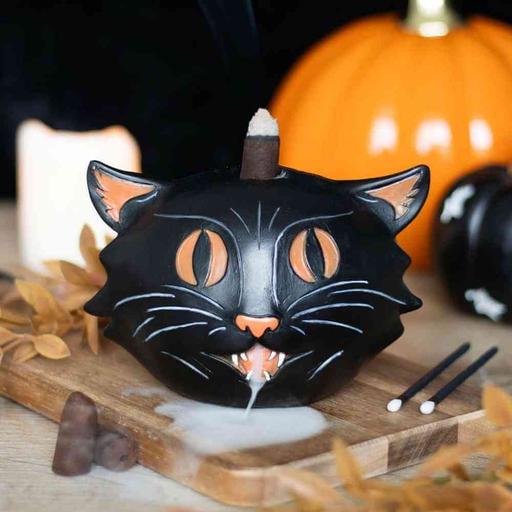 Black Cat Backflow Incense Burner Halloween Gift Decor Home Fragrance Spirit of equinox Quirky Turkey Gifts