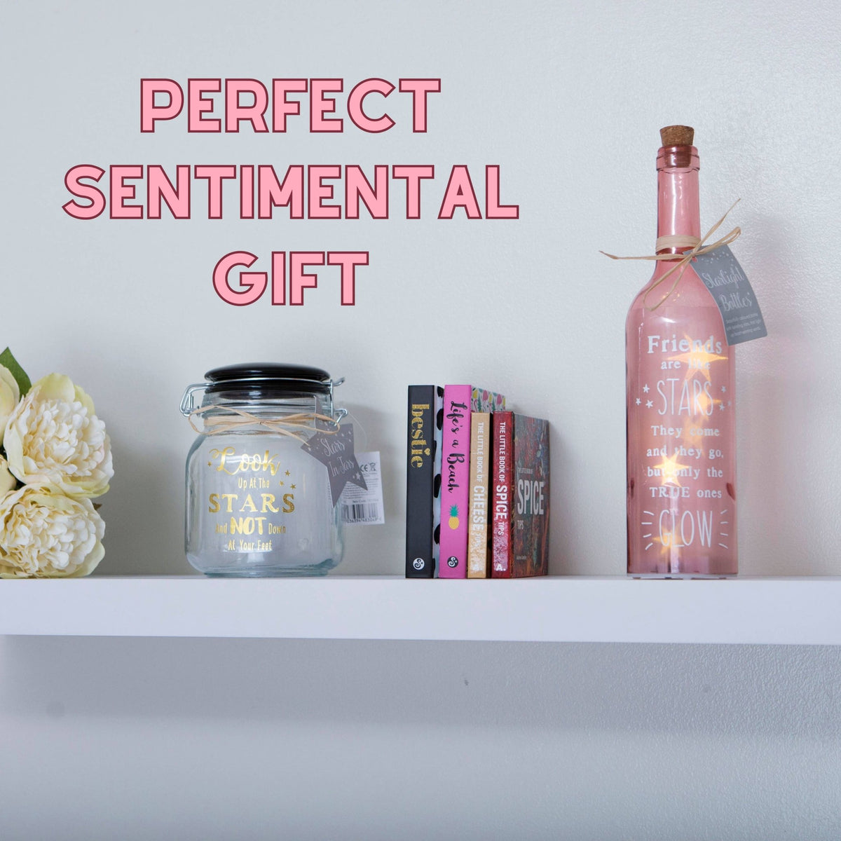 Pink starlight bottle with cork and Friends are like STARS glow message.