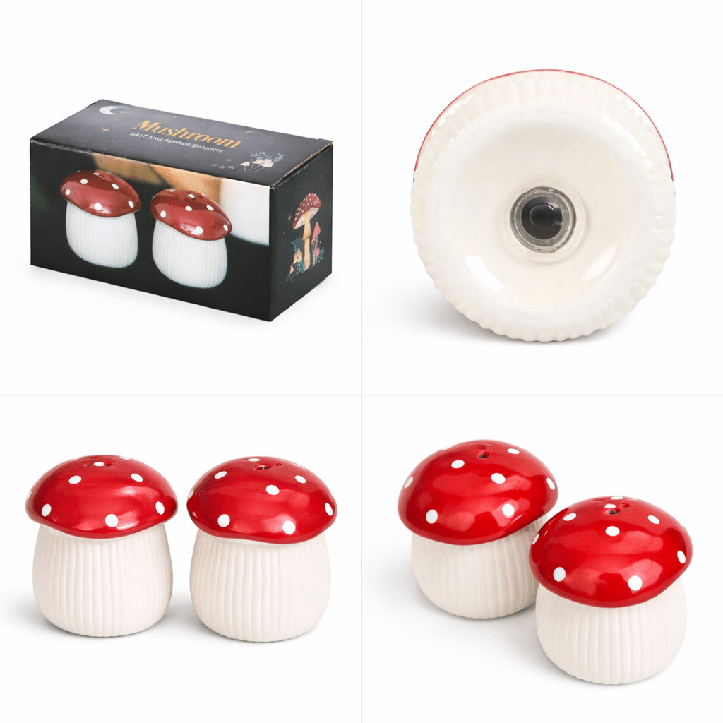 Mushroom Salt & Pepper Shakers Set | Cute Ceramic Tableware Gift | Kitchen Seasoning Shakers UK Tableware & Coasters The Dark Forest Quirky Turkey Gifts