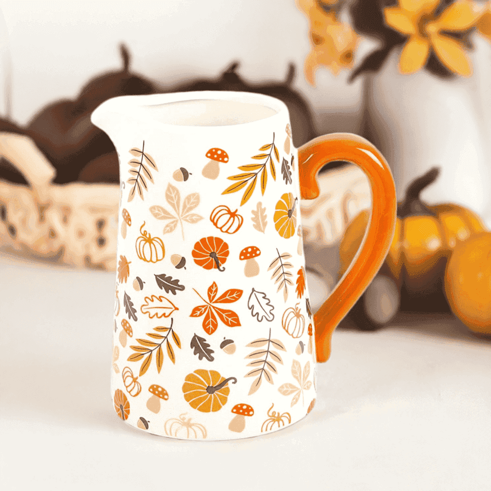 17cm Autumn Leaves And Pumpkins Mushrooms Ceramic Flower Jug Decorative Centrepiece Vases & Flower Jugs Jones Home & Gifts Quirky Turkey Gifts
