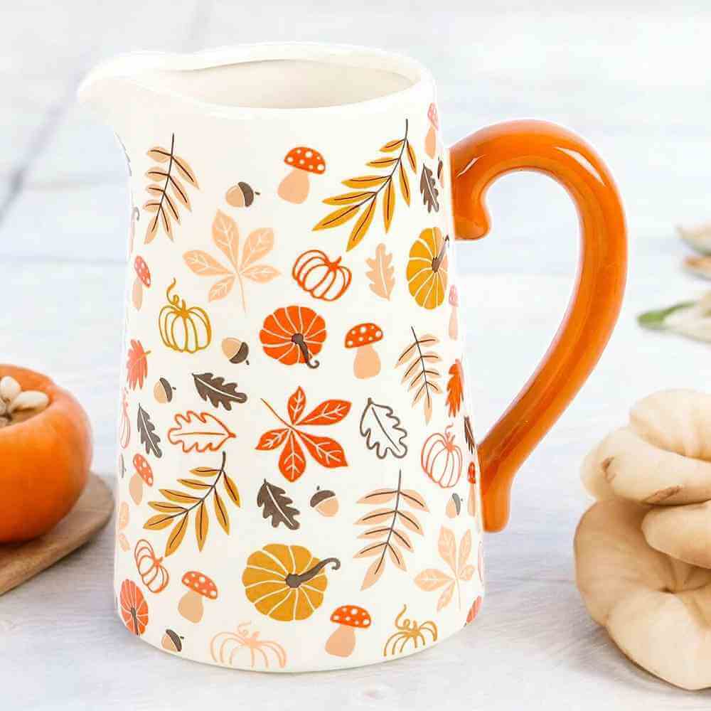 17cm Autumn Leaves And Pumpkins Mushrooms Ceramic Flower Jug Decorative Centrepiece Vases & Flower Jugs Jones Home & Gifts Quirky Turkey Gifts