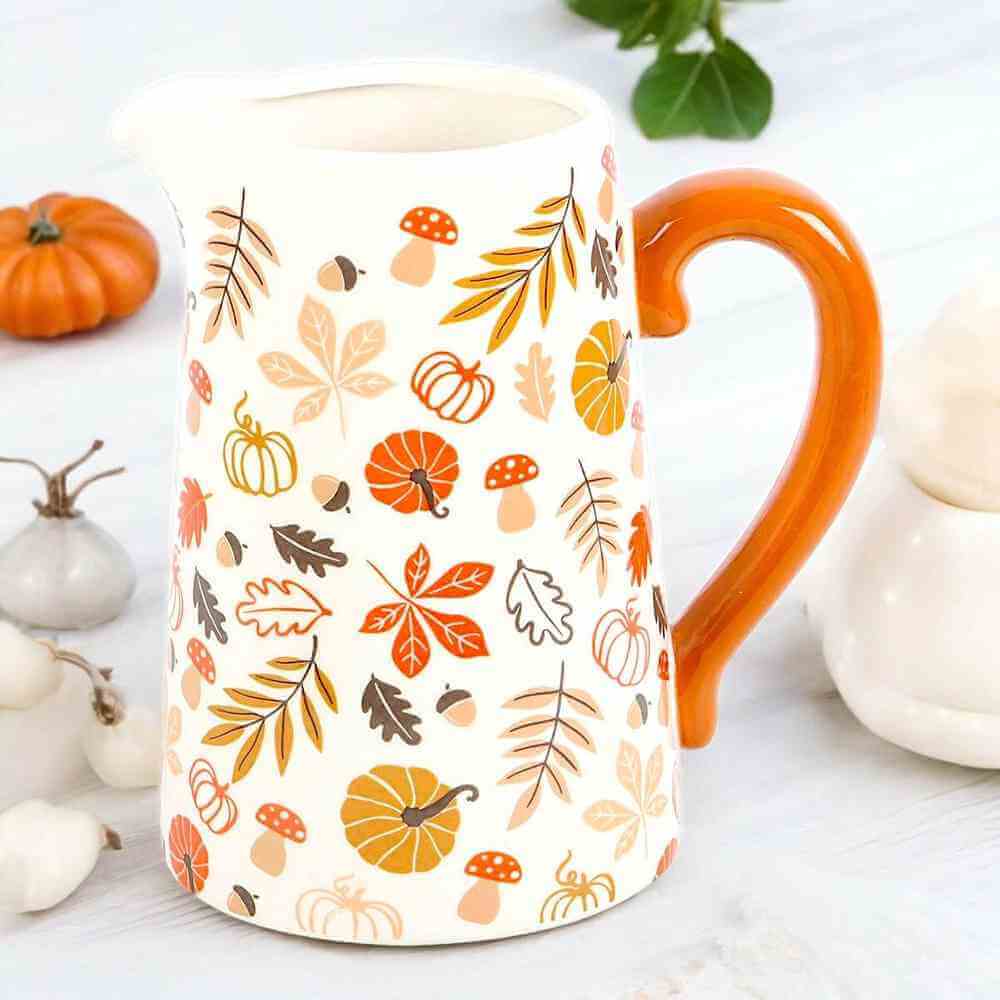 17cm Autumn Leaves And Pumpkins Mushrooms Ceramic Flower Jug Decorative Centrepiece Vases & Flower Jugs Jones Home & Gifts Quirky Turkey Gifts