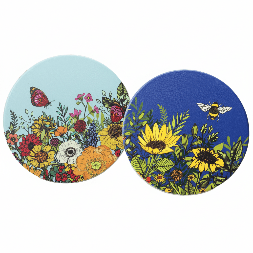 Ceramic Coasters Sunflower Bee Butterfly Flowers Floral Tableware & Coasters Half Moon Bay Quirky Turkey Gifts