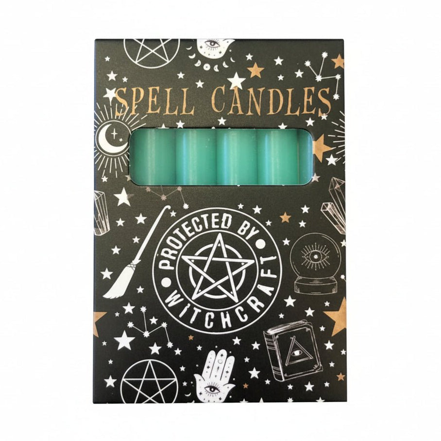 Green Green Spell Candles for Luck, Growth & Prosperity – Pack of 6 Spell Candles Crystal Magick Quirky Turkey Gifts