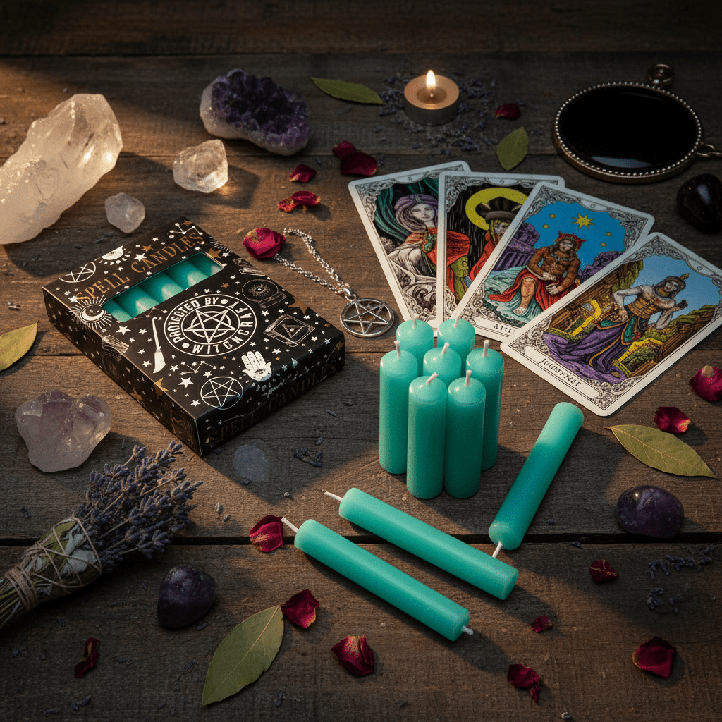 Green Green Spell Candles for Luck, Growth & Prosperity – Pack of 6 Spell Candles Crystal Magick Quirky Turkey Gifts
