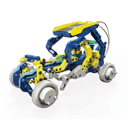 Solar hydraulic construction kit robotic chassis with yellow, blue and white components