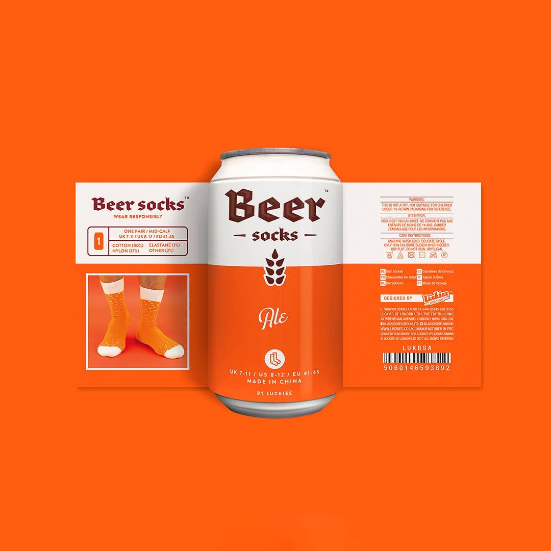 Luckies Originals - Beer Socks in a Can Novelty Socks SUCK UK Quirky Turkey Gifts