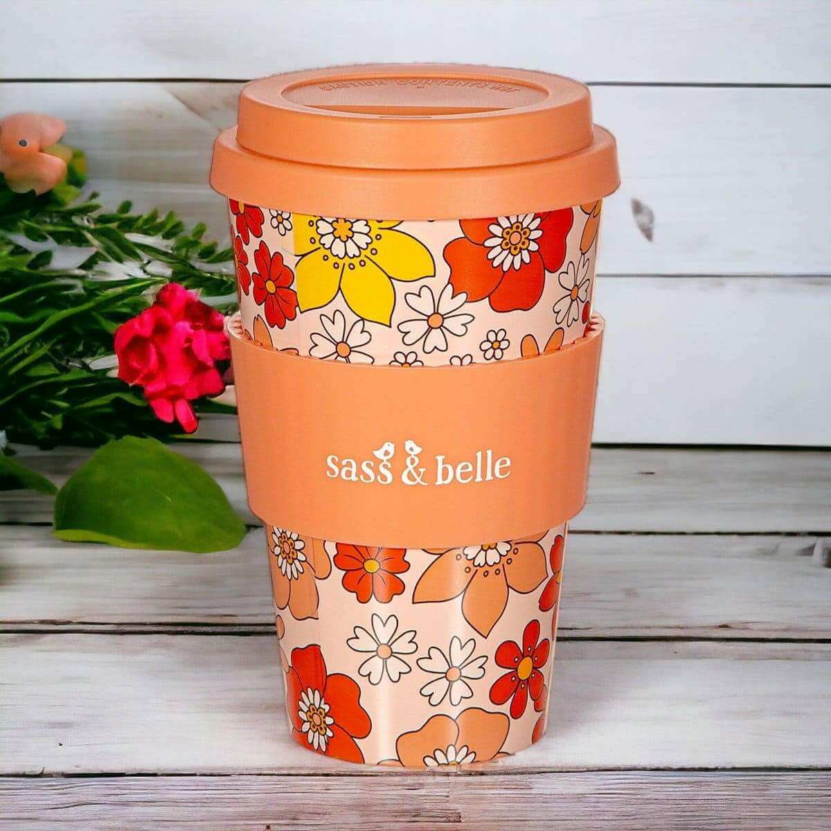 70s Floral Travel Coffee Cup Eco Friendly Reusable Travel Mug With Retro Design Style Drinkware Sass and Belle Quirky Turkey Gifts