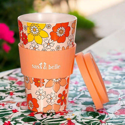 70s Floral Travel Coffee Cup Eco Friendly Reusable Travel Mug With Retro Design Style Drinkware Sass and Belle Quirky Turkey Gifts