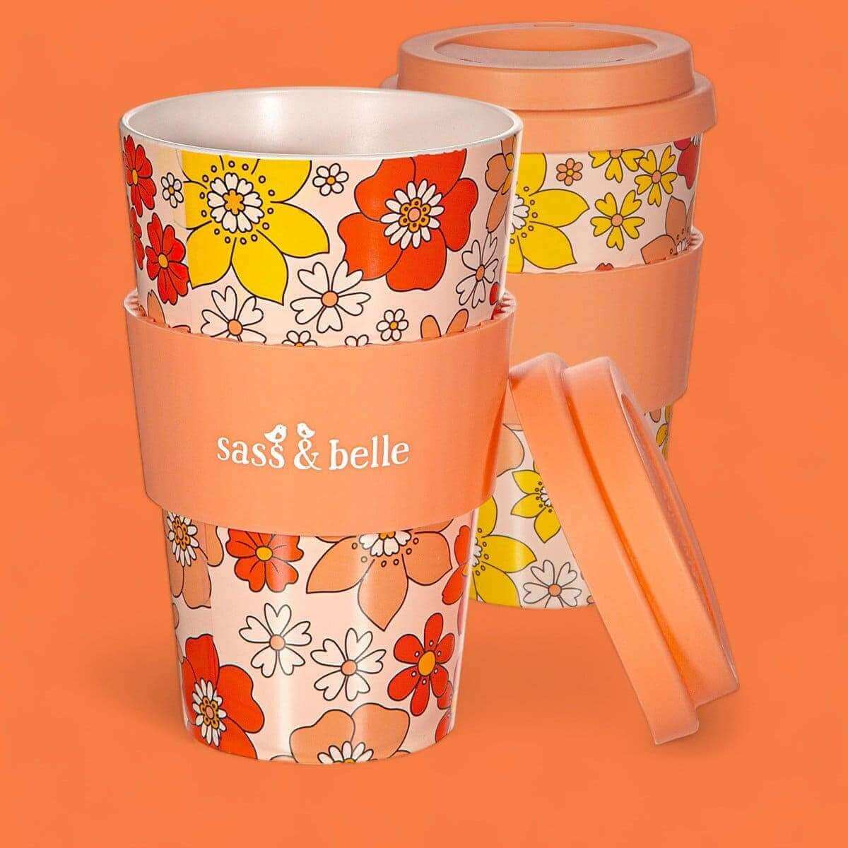 70s Floral Travel Coffee Cup Eco Friendly Reusable Travel Mug With Retro Design Style Drinkware Sass and Belle Quirky Turkey Gifts