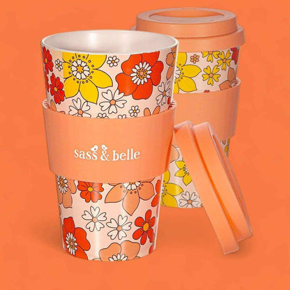 70s Floral Travel Coffee Cup Eco Friendly Reusable Travel Mug With Retro Design Style Drinkware Sass and Belle Quirky Turkey Gifts