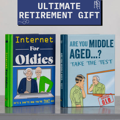Internet For Oldies novelty book cover next to another book, blue and green.