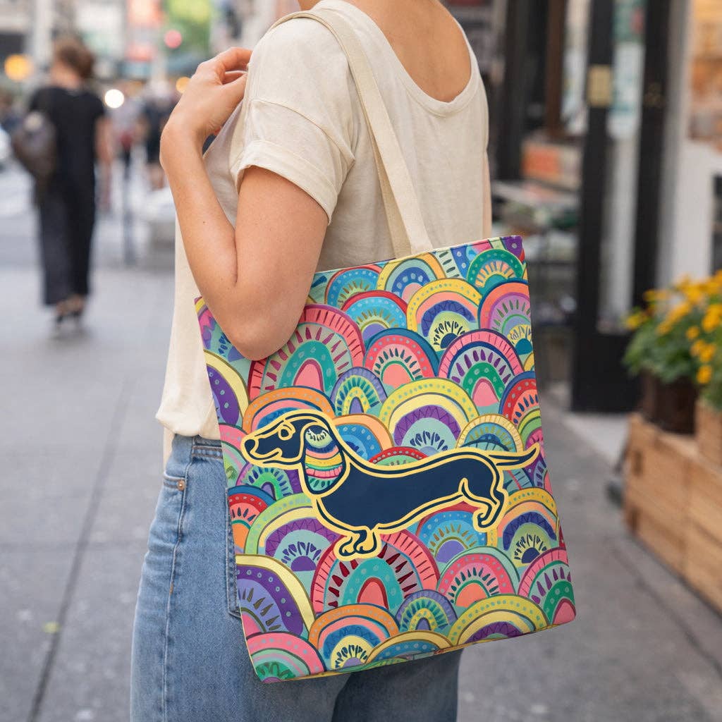 Amber Bright Creations Rainbow Dachshund Reusable Shopping Bag Tote Bags Amber Bright Creations Quirky Turkey Gifts