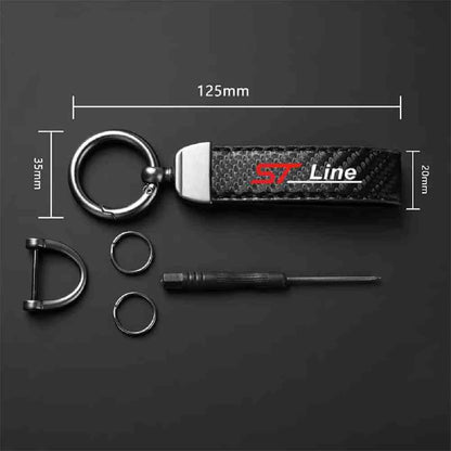 Ford ST Line Carbon Fibre Keychain with Horseshoe Buckle Keyrings Fashion Accessories Quirky Turkey Gifts
