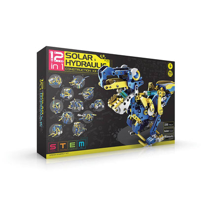 12-in-1 solar hydraulic construction kit packaging box with robot model images
