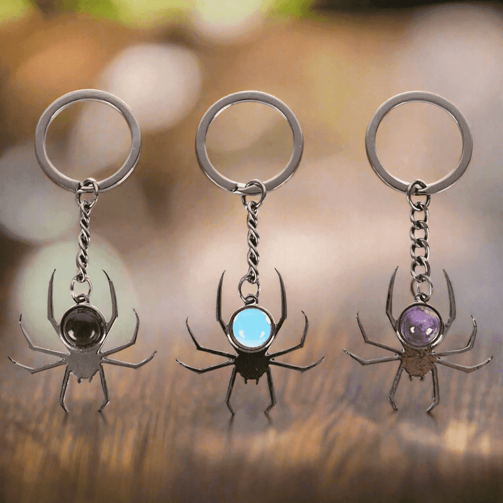 Spider Crystal Keyrings Black Obsidian Opal Amethyst Charm Keyrings Spirit of equinox Quirky Turkey Gifts