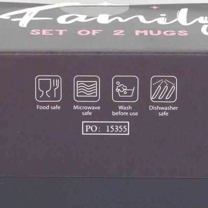 Box for set of 2 Halloween mugs with safety icons: food safe, microwave safe, wash before use