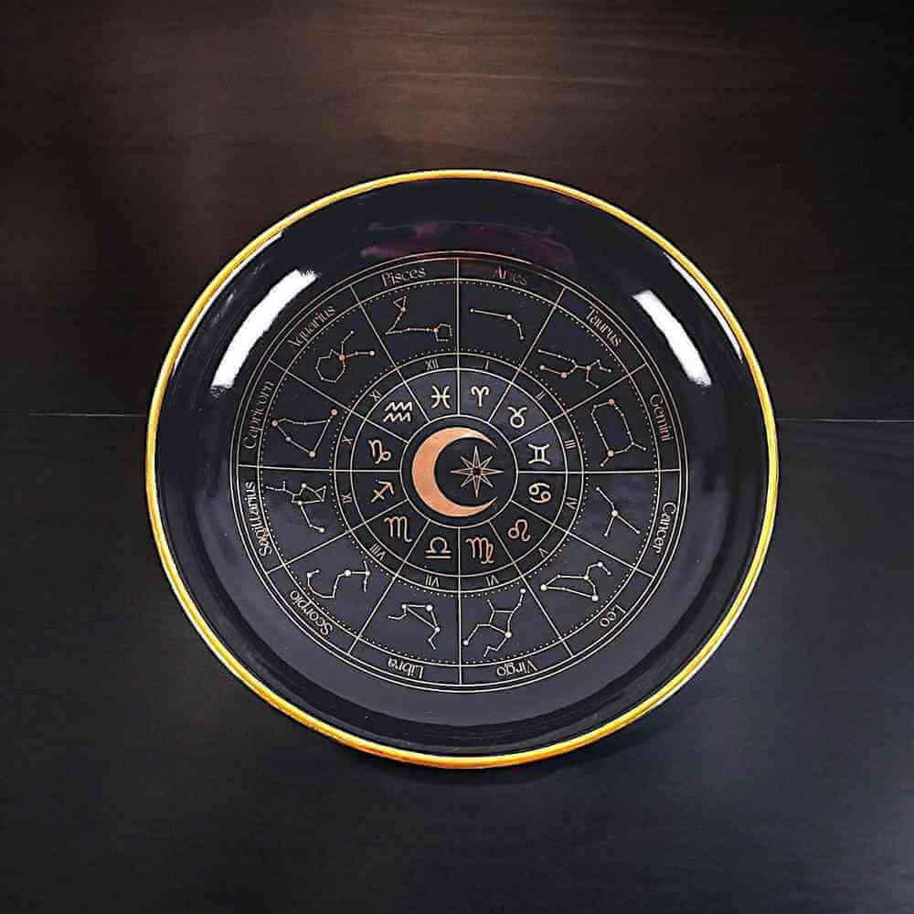 Black Astrology Wheel Trinket Jewellery Dish With Gold Details Trinket Dishes Spirit of equinox Quirky Turkey Gifts