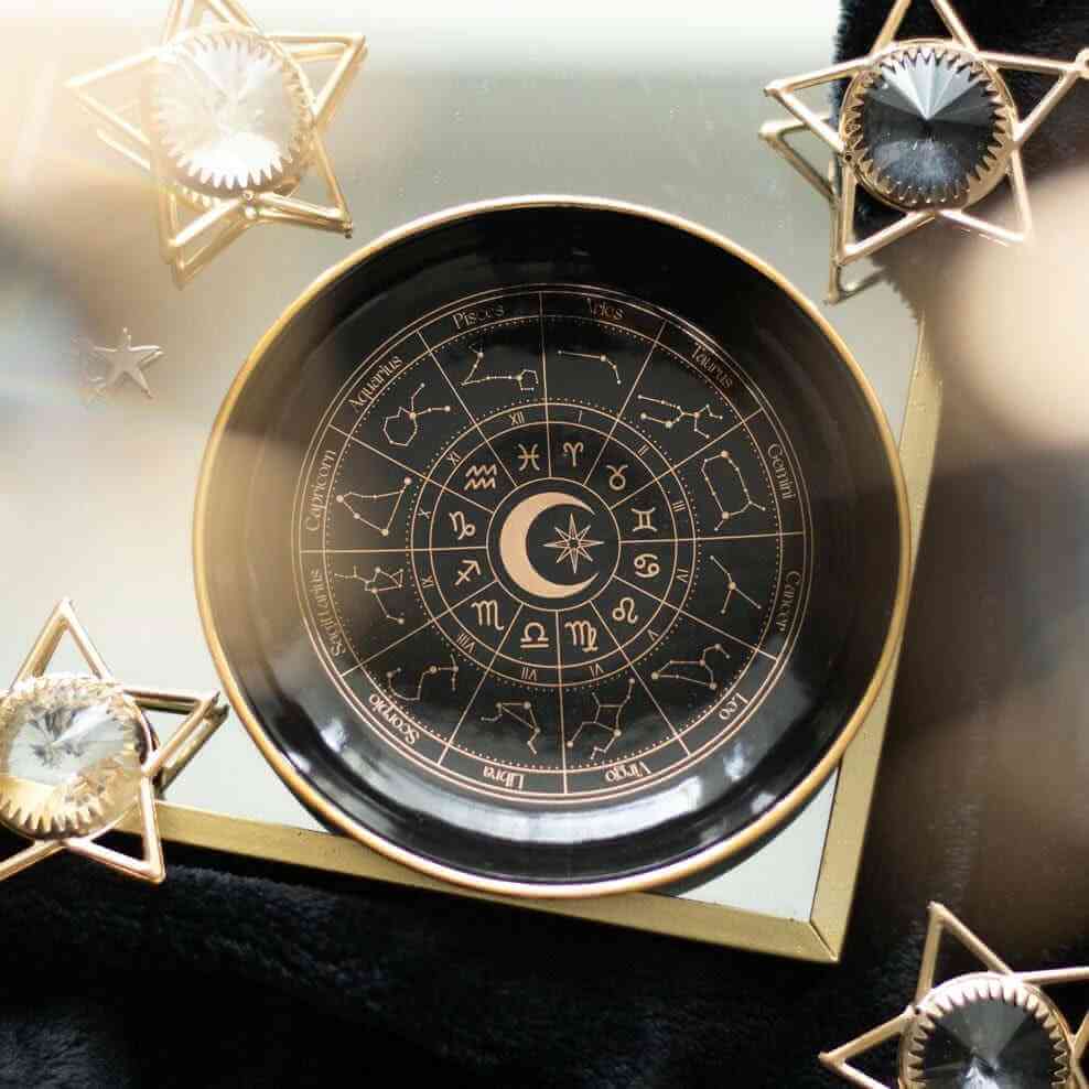 Black Astrology Wheel Trinket Jewellery Dish With Gold Details Trinket Dishes Spirit of equinox Quirky Turkey Gifts