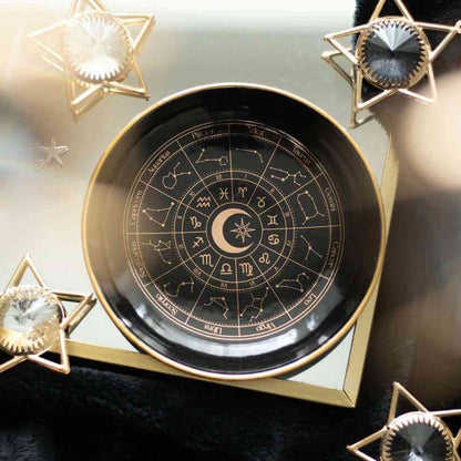 Black Astrology Wheel Trinket Jewellery Dish With Gold Details Trinket Dishes Spirit of equinox Quirky Turkey Gifts
