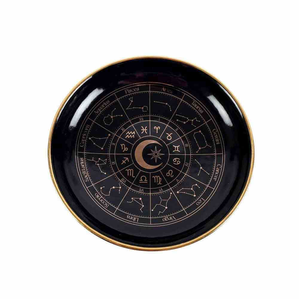 Black Astrology Wheel Trinket Jewellery Dish With Gold Details Trinket Dishes Spirit of equinox Quirky Turkey Gifts
