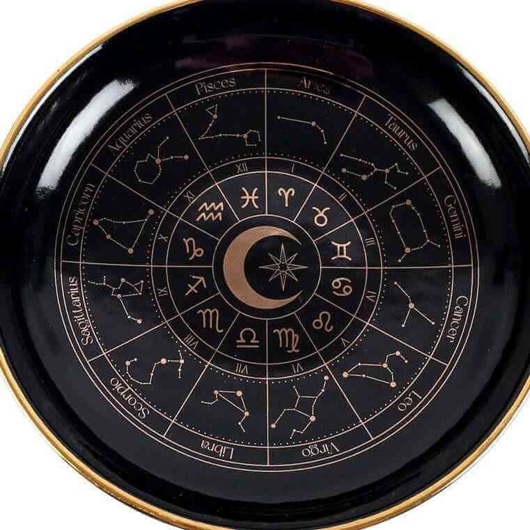 Black Astrology Wheel Trinket Jewellery Dish With Gold Details Trinket Dishes Spirit of equinox Quirky Turkey Gifts