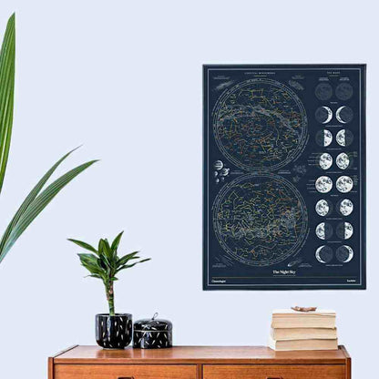 Chartologist Night Sky Scratch-Off Poster – Moon Phases Guide Wall Art & Posters SuckUK Quirky Turkey Gifts