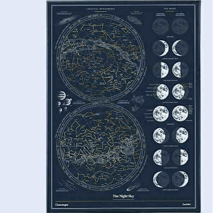Chartologist Night Sky Scratch-Off Poster – Moon Phases Guide Wall Art & Posters SuckUK Quirky Turkey Gifts
