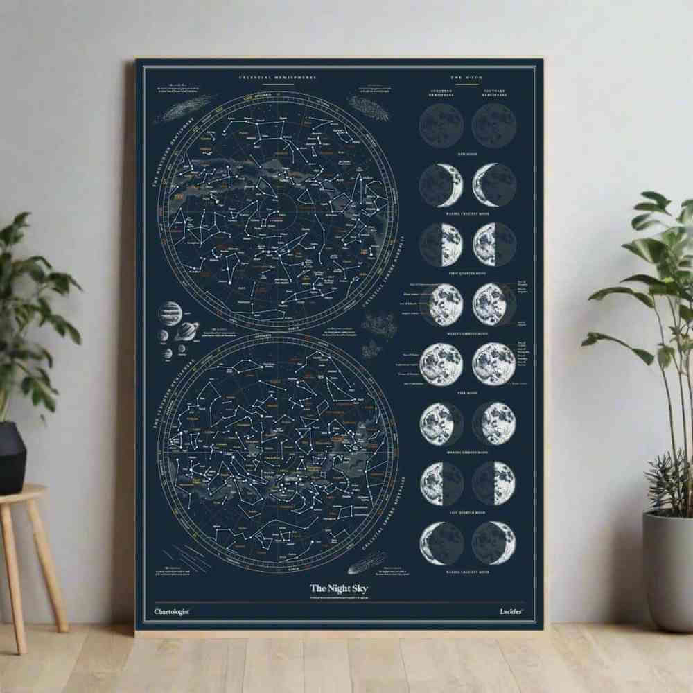 Chartologist Night Sky Scratch-Off Poster – Moon Phases Guide Wall Art & Posters SuckUK Quirky Turkey Gifts