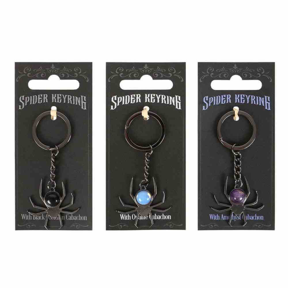 Spider Crystal Keyrings Black Obsidian Opal Amethyst Charm Keyrings Spirit of equinox Quirky Turkey Gifts