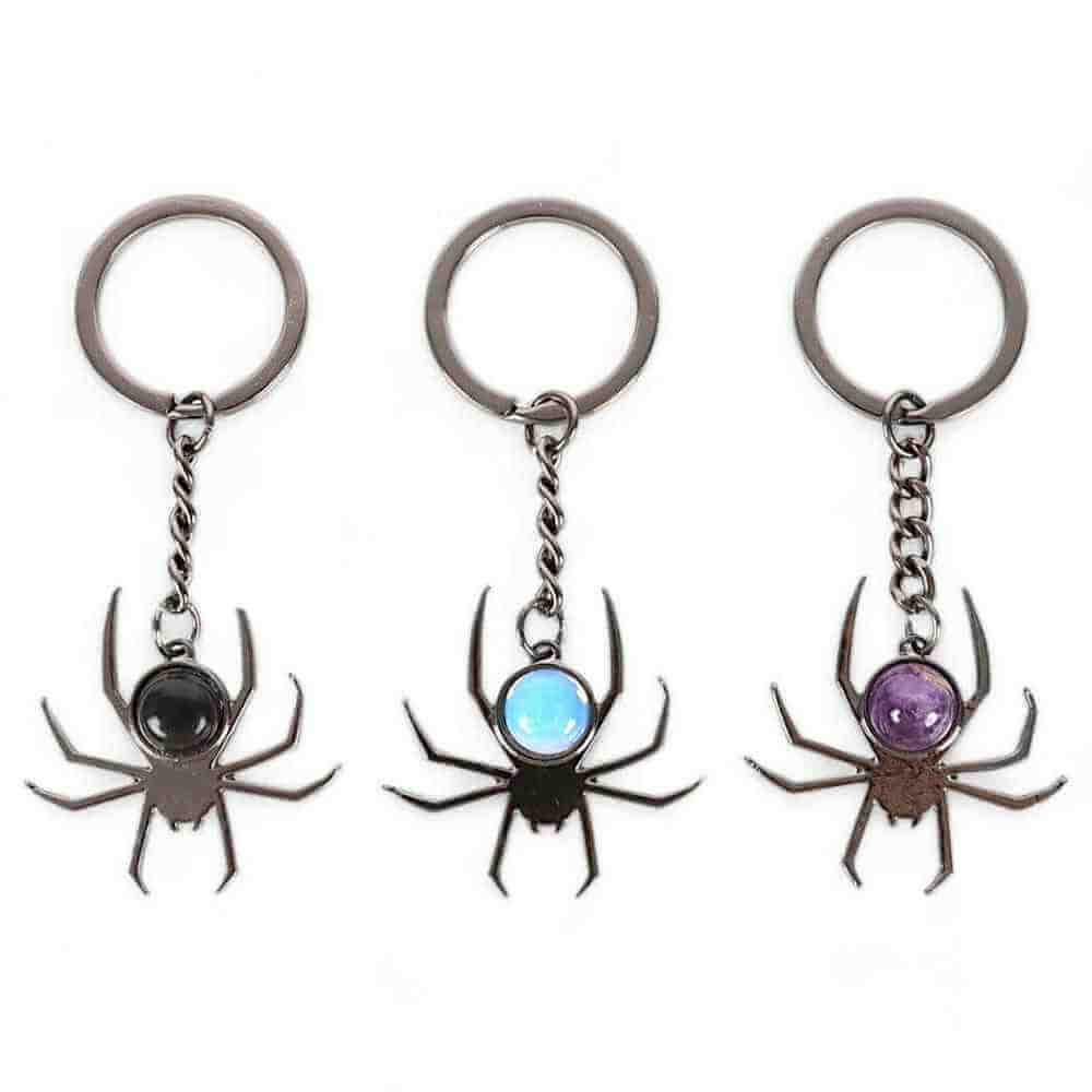 Spider Crystal Keyrings Black Obsidian Opal Amethyst Charm Keyrings Spirit of equinox Quirky Turkey Gifts