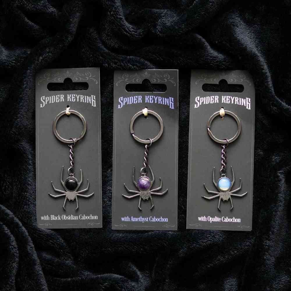 Spider Crystal Keyrings Black Obsidian Opal Amethyst Charm Keyrings Spirit of equinox Quirky Turkey Gifts