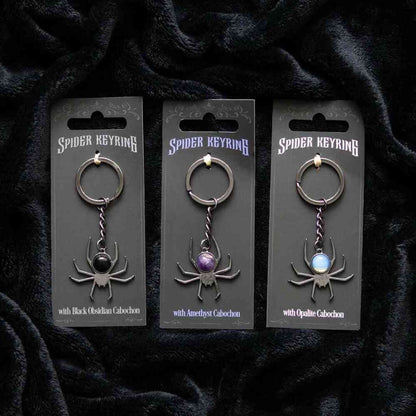 Spider Crystal Keyrings Black Obsidian Opal Amethyst Charm Keyrings Spirit of equinox Quirky Turkey Gifts