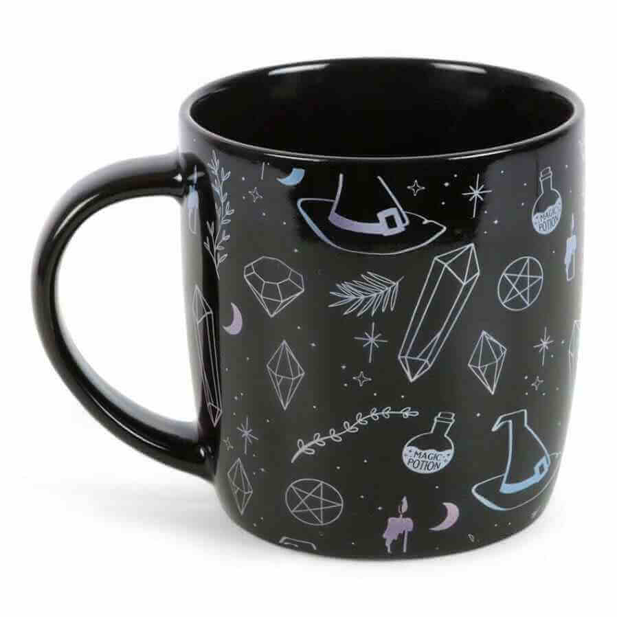 Crystal Witch Print Mug, Hats, and Potions Design 360ml Mugs & Cups Spirit of equinox Quirky Turkey Gifts