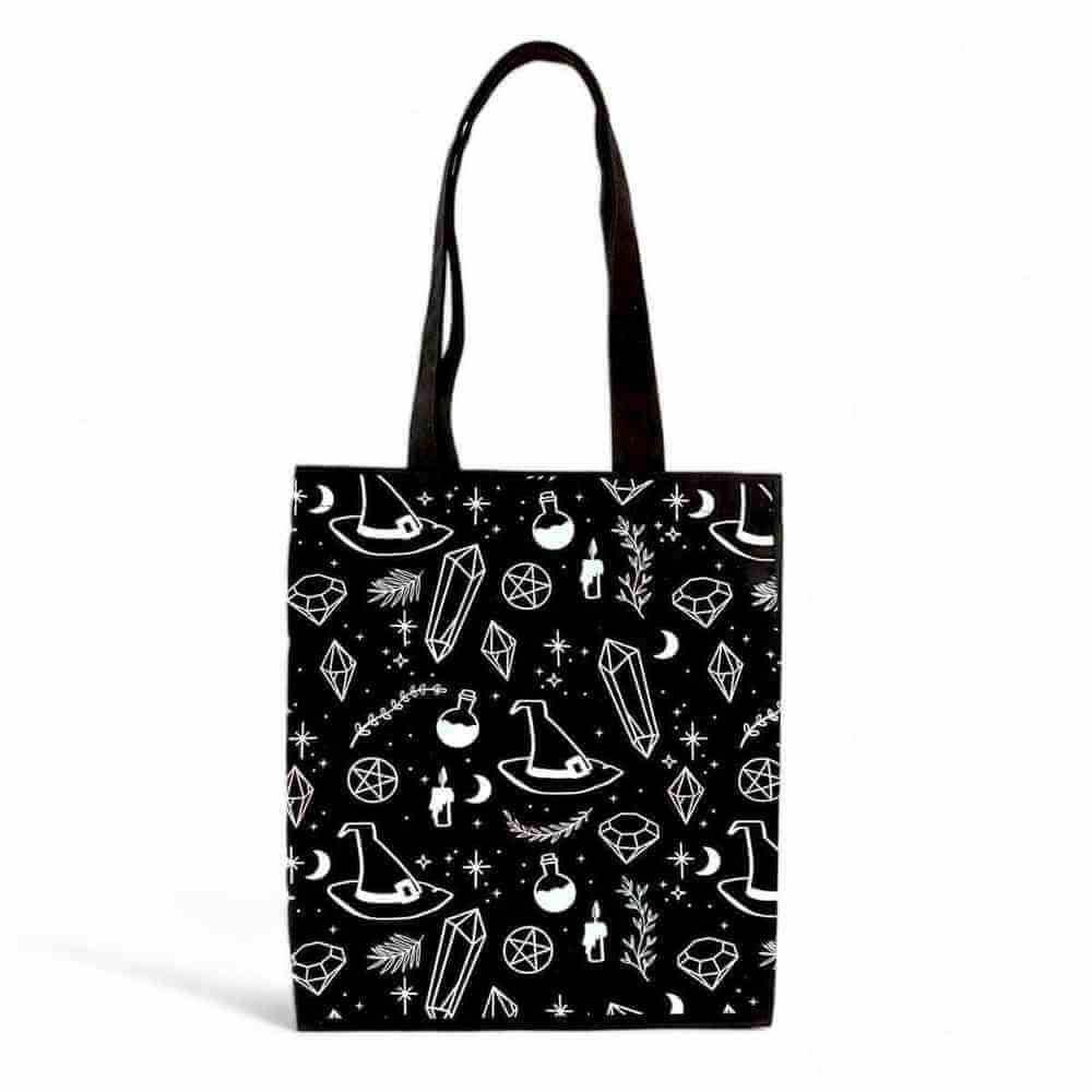 Crystal Witch Print Polycotton Tote Bag for Daily Use Tote Bags Spirit of equinox Quirky Turkey Gifts