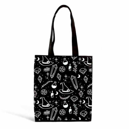 Crystal Witch Print Polycotton Tote Bag for Daily Use Tote Bags Spirit of equinox Quirky Turkey Gifts