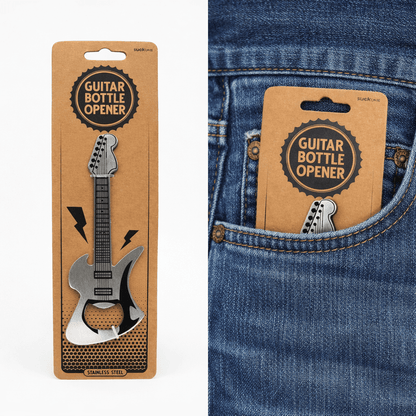Luckies Rock Guitar Bottle Opener | Brushed Stainless Steel Pocket Opener Gadgets SuckUK Quirky Turkey Gifts