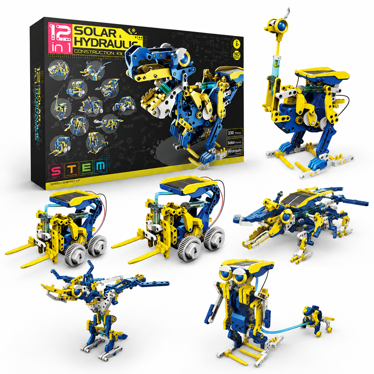 12-in-1 Solar & Hydraulic STEM Construction Kit – 230 Pieces