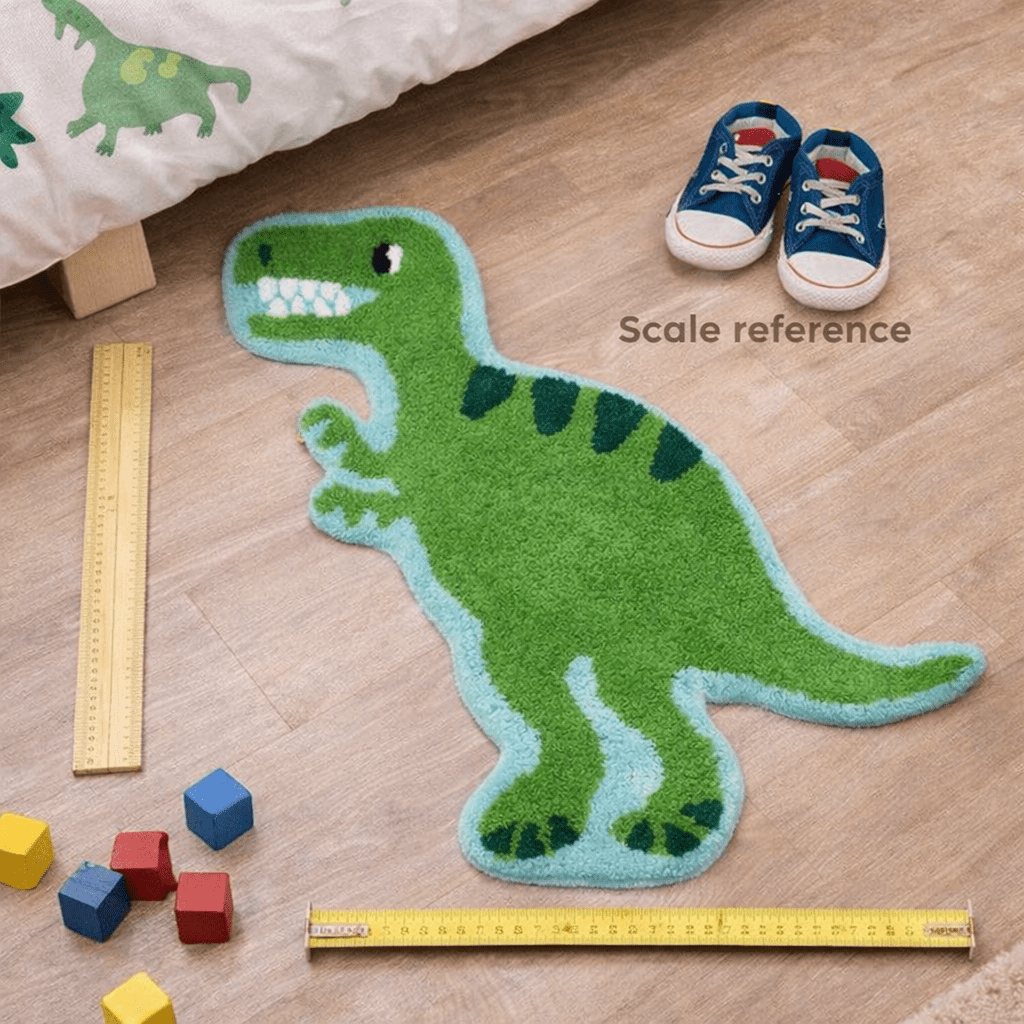Kids T-Rex Dinosaur Bedroom Rug – Green Cotton Floor Mat (74 × 60cm) Rugs & Doormats Sass and Belle Quirky Turkey Gifts