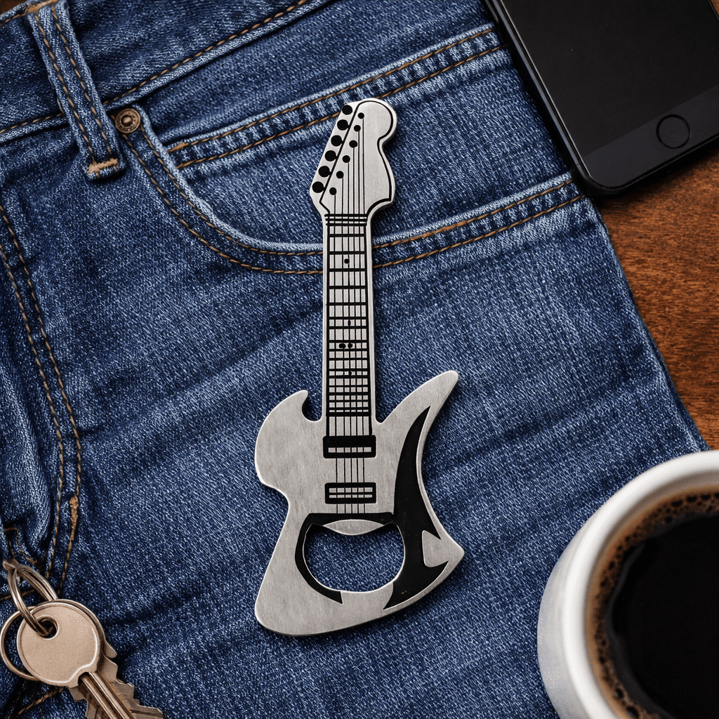 Luckies Rock Guitar Bottle Opener | Brushed Stainless Steel Pocket Opener Gadgets SuckUK Quirky Turkey Gifts