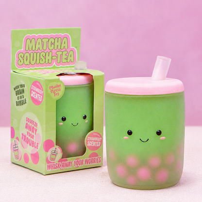 Matcha Squish-Tea Strawberry Scented Boba Squishy Toy