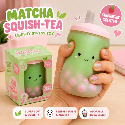Matcha Squish-Tea Strawberry Scented Boba Squishy Toy