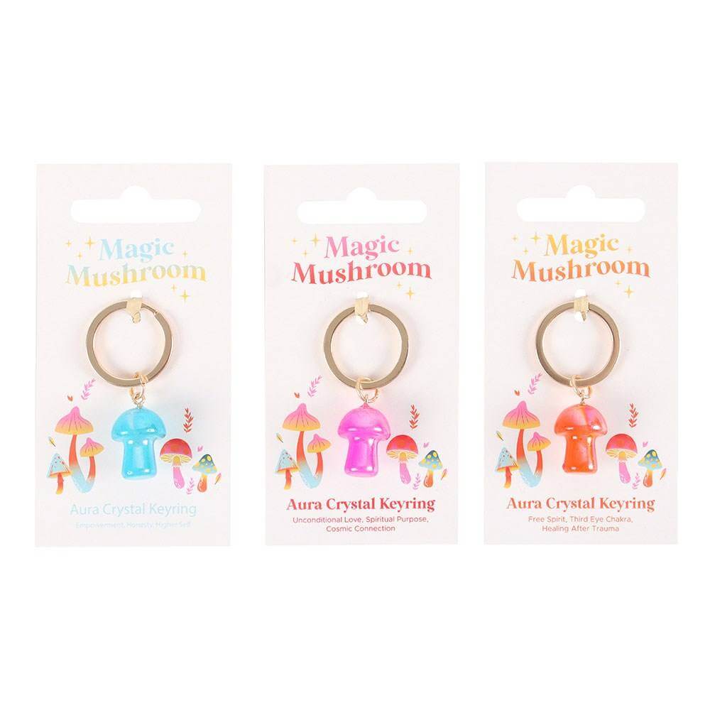 Funky Fungi Aura Crystal Mushroom Keyring, Blue, Orange, Pink Keyrings Funky Fungi Quirky Turkey Gifts