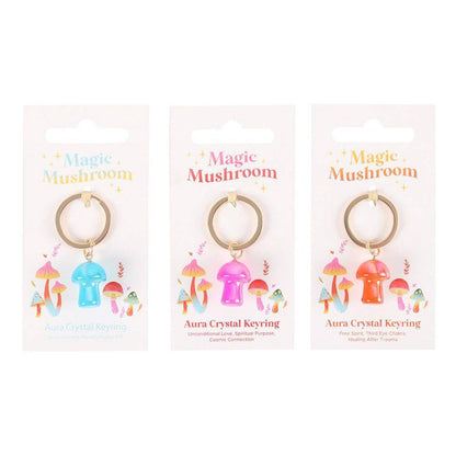 Funky Fungi Aura Crystal Mushroom Keyring, Blue, Orange, Pink Keyrings Funky Fungi Quirky Turkey Gifts