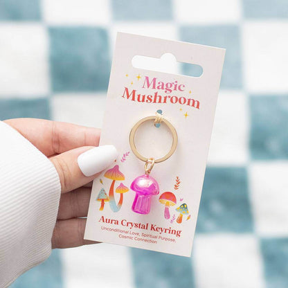 Funky Fungi Aura Crystal Mushroom Keyring, Blue, Orange, Pink Keyrings Funky Fungi Quirky Turkey Gifts