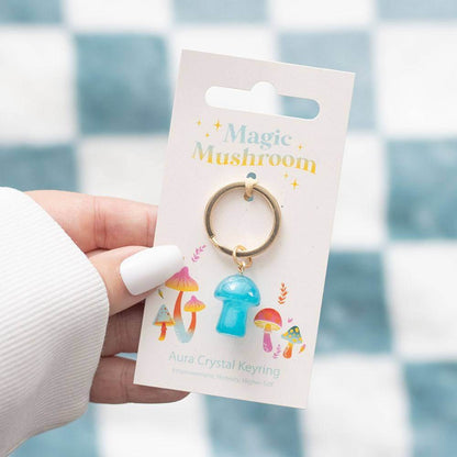 Funky Fungi Aura Crystal Mushroom Keyring, Blue, Orange, Pink Keyrings Funky Fungi Quirky Turkey Gifts