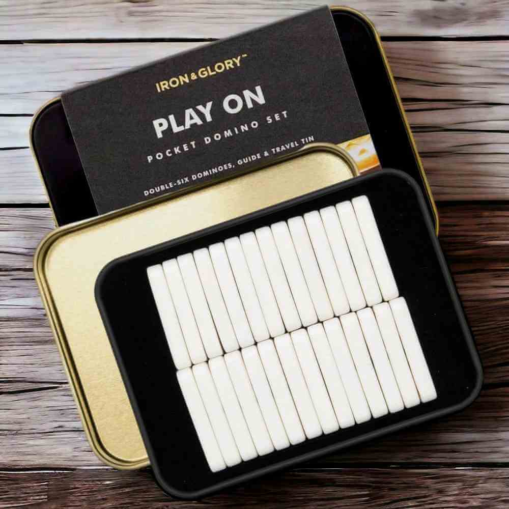 Play On, Iron and Glory Mini Travel Domino Set for Fun Games Toys and Games Iron and Glory Quirky Turkey Gifts