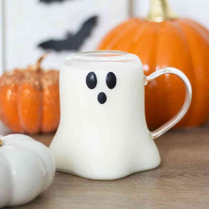 Ghost Shaped Glass Clear Mug for Halloween Season Fun Mugs & Cups Spirit of equinox Quirky Turkey Gifts