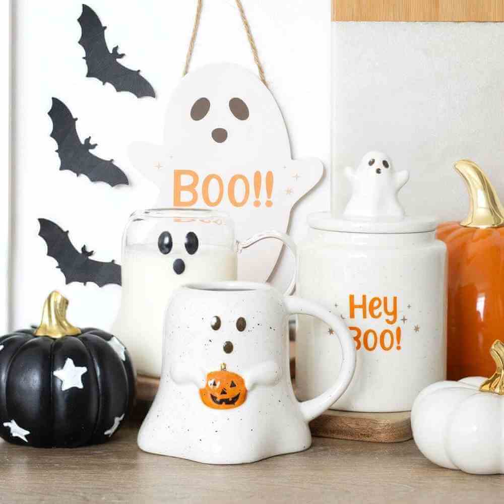 Ghost Shaped Glass Clear Mug for Halloween Season Fun Mugs & Cups Spirit of equinox Quirky Turkey Gifts